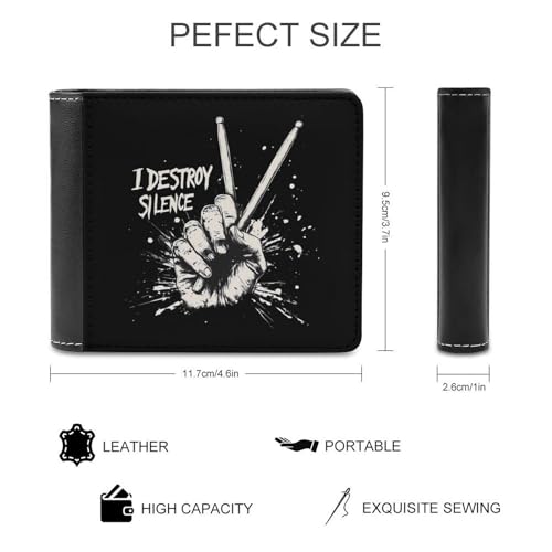 Drummer Drumsticks Drum Drumming Lovers Leather Wallets for Men Slim Bifold Purse Clutch with 6 Credit Card Pockets2