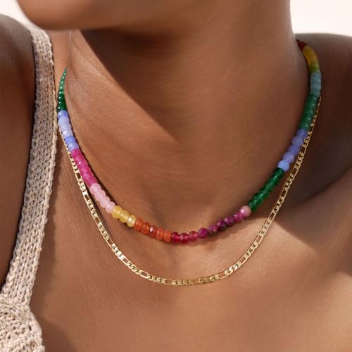 KELORIS PATH Beaded Necklaces for Women, Boho Colorful Natural Stone Bead Choker, Trendy Summer Handmade Jewelry Gifts2