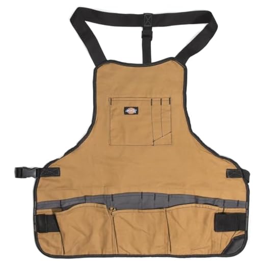 Dickies 16-Pocket Workshop Bib Apron, Durable Canvas Construction, Reinforced Edges, Adjustable Belt, Grey/Tan