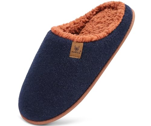 Image of KuaiLu Mens House Memory Foam Slippers with Comfortable Warm Plush Lining | Casual Slip On Lightweight Bedroom Pantuflas,Cushion Orthopedic Arch Support Walking Outdoor Garden Footwear US7-15