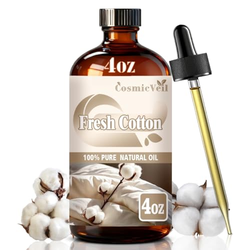 Fresh Cotton Essential Oil for Aroma Diffuser Humidifier Home Fragrance Cleaning Body Care Massage Yoga DIY Candle DIY Soap CosmicVeilFresh Cotton4 Fl Oz (Pack of 1)