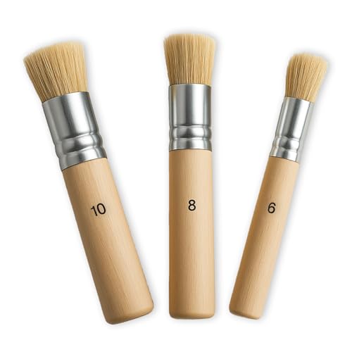 Lot de 3 pinceaux ronds pour pochoir - Poils naturels en bois - Pinceau de peinture rond - Pour peinture acrylique, huile, aquarelle, craie, bricolage (3 tailles)