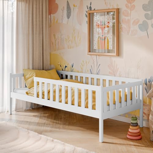 Kids Collective Kinderbett 90x200 mit Rausfallschutz Lattenrost und optionaler Matratze Kinder Bett sicher & stabil | weitere Größen: 80x160 80x180 90x190 cm | 90x200 cm von 4 bis 18 Lebensjahr weiß