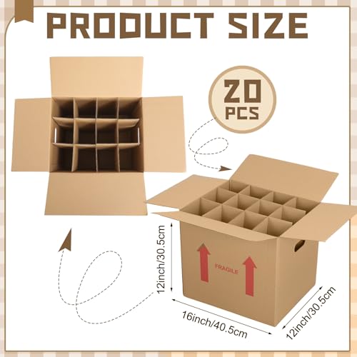 Image of Tatuo 20 Pack Wine Box for Moving, 12 Bottle, with Divider, 16 x 12 x 12 in
