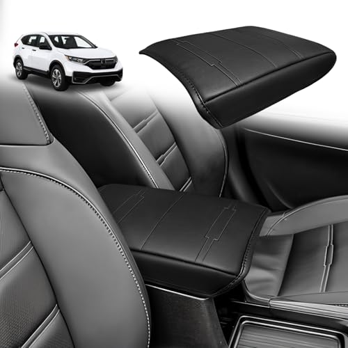 Muslogy Center Console Armrest Cover Fit for Honda CR-V 2017-2022 Accessories, Comfort Armrest Pad Console Lid Cushion Vegan Leather Regular Thick
