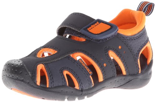 pediped Flex Shoreline Fisherman Sandal (Infant/Toddler/Little Kid),Navy Orange,31 EU (13-13.5 M US Little Kid)