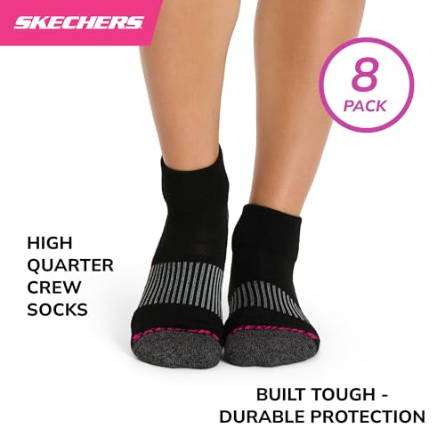 Image of Skechers Women's 8-pack Work Collection High Quarter Crew Socks, Extra Cushion & Mesh Ventilation