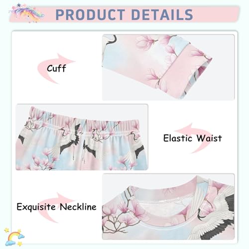 Pajama Sets Long Sleeve Elegant Cranes and Blossoms Soft Comfy Sleepwear 2 Piece PJS 3-8T4