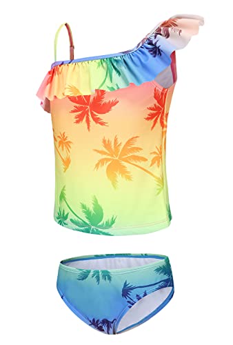 Image of Girls Two Piece Swimsuits Hawaiian Ruffle Tankini Swimwear Bathing Suit Set