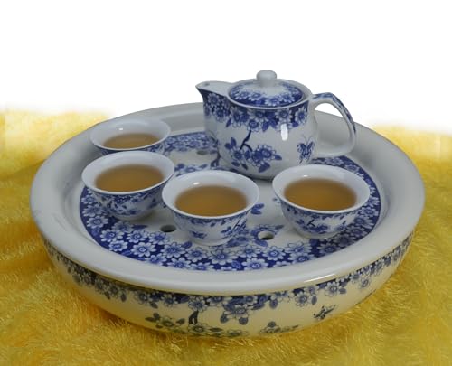 Image of Liang baobao Chinese Traditional Tea Tasting Cup Set of 4, 2oz White Porcelain Mini Cups for Gongfu Tea Ceremony (Butterfly Love Flower)