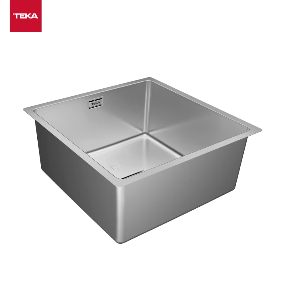 TEKA Fregadero Cocina 1 Cubeta 40cm, Acero Inoxidable, Triple Instalación: Encastre, Enrasar o Bajo Encimera, Profundidad 200mm, Mueble 50cm, Válvula Canasta y Sifón, Modelo FlexLinea RS15 40.40
