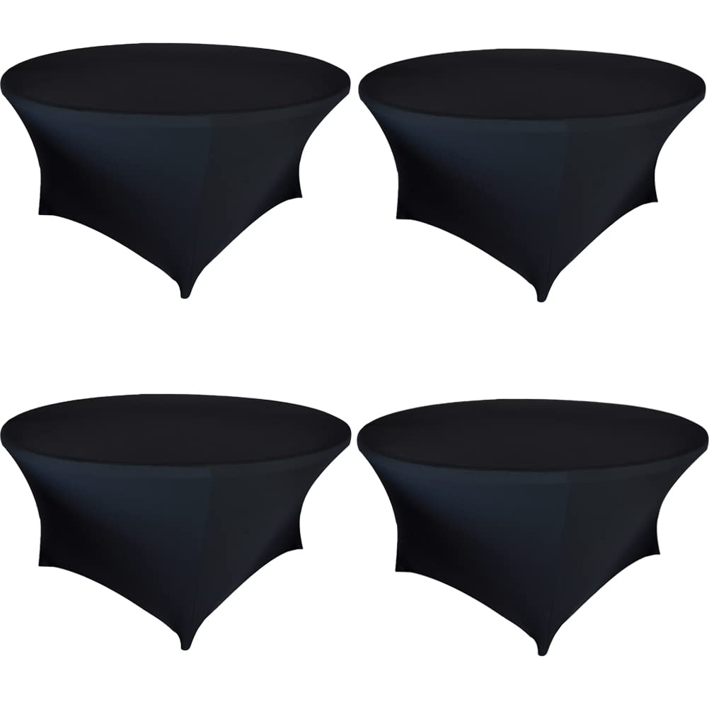 WWXBDY 4 Pack Black Stretchy Round 60" Tablecloth, Spandex Material, for Wedding, Halloween, Christmas, 5FT Fitted Table Cover