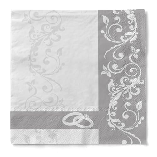 Sovie HORECA Serviette HOCHZEIT in SILBER aus 3-lagigem Tissue, 33 x 33 cm, 100 Stück – festliche...