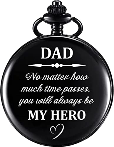 Image of Vintage Gandhi Style Pocket Watch with Engraved Designs & Messages Royal Black Analog for Men Women & Kids Includes Key Ring for car or Bike Keys Ideal Gift