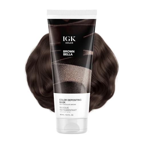 IGK Brown Bella Color Depositing Hair Mask | Chocolate Brown Semi Permanent Hair Color Conditioner +...