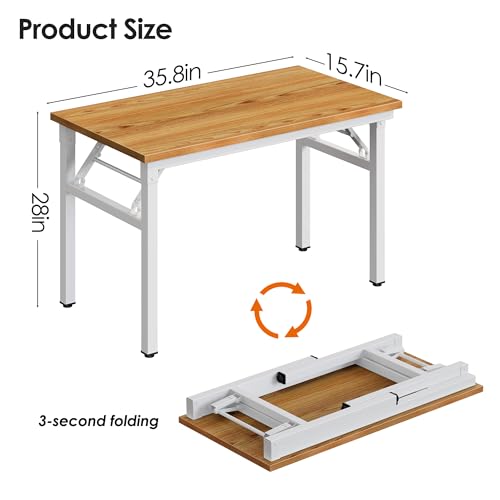 Image of Need Office Computer Desk 35.8 Inch Sturdy Folding Laptop Table Teak | White Frame Writing Gaming Work Table /Foldable Home Office Desk /Sewing Table, No Assembly Required
