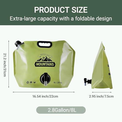 Contenedor de Agua Plegable 8L Jarra de Agua para Camping con Grifo Ajustable, Bolsa para Agua a Prueba de Fugas y Libre de BPA para Camping, Mochilero, Emergencias Paquete de 8 miniatura 5