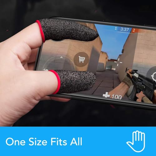 Image of TROXXON Thumb & Finger Sleeve for Mobile Game with Super Conductive Fiber Fabric, Anti-Sweat & Breathable for PUBG, Garena Free Fire, Rules of Survival, Knives Out (2 Pairs with Black Pouch)
