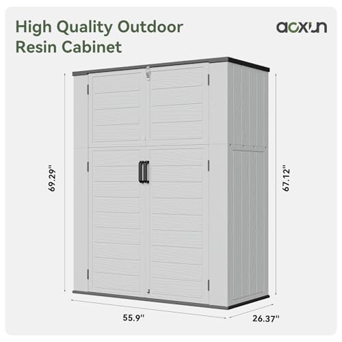 Image of AOXUN Horizontal Storage Sheds 61 Cu.ft, HDPE Outdoor Storage Box 160 Gallon, Waterproof Lockable Resin Deck Box with Spring-Assisted Lid, Patio Storage for Garden, Pool, Cushions, Tools, White
