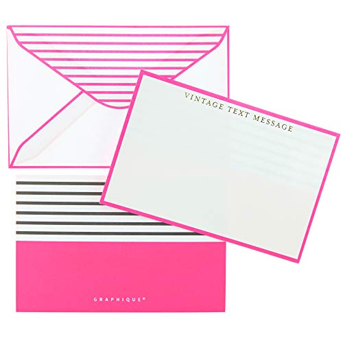 Graphique Vintage Text Flat Notes, "Vintage Text Message" Message – Note Card Stationery Embellished w/ Gold Foil, 50 Note Cards, Matching Envelopes for Thank You Notes and Invitations, 5.625" x 3.5"