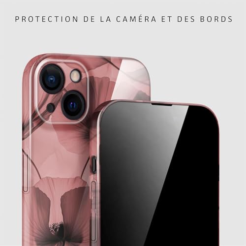 Coque iPhone 16 fine anti rayure étui fleurs bordeaux - 2