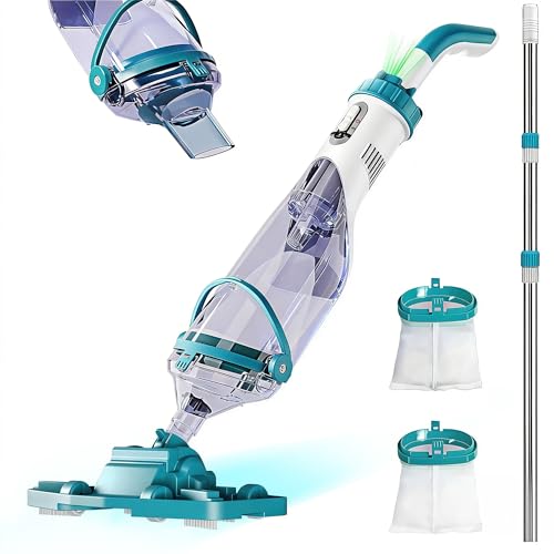 Cordless Pool Vacuum for Above Ground Pool 19.5 GPM,All Angle&LED Display,Handheld Rechargeable Spa...