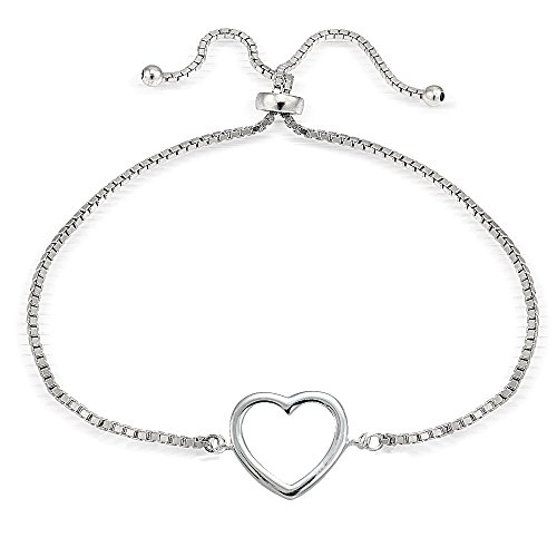 Image of Hoops & Loops Sterling Silver Open Heart Polished Adjustable Bracelet