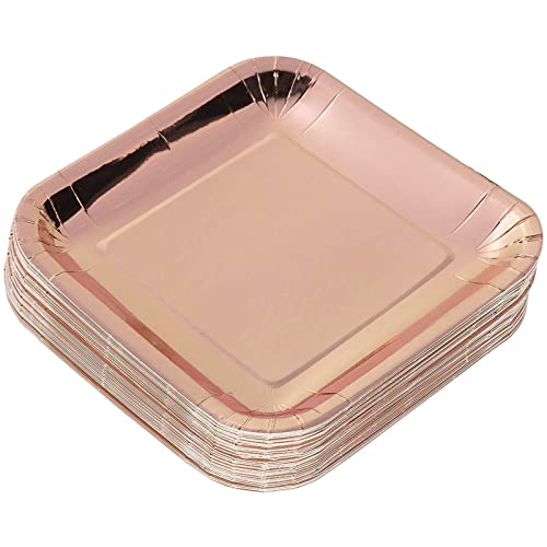 Juvale Disposable Plates - 48-Pack Square Paper Plates Party Supplies For Appetizer, Lunch, Dinner, And Dessert, Birthday Party, Metallic Rose Gold Foil, 7 X 7 Inches #TOP3