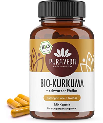 Bio Kurkuma Kapseln hochdosiert (150 Stück) - 650mg Curcuma mit Pfeffer - Ohne Magnesiumstearat - Curcumin, Piperin - Abgefüllt und Bio-kontrolliert in Germany Cover