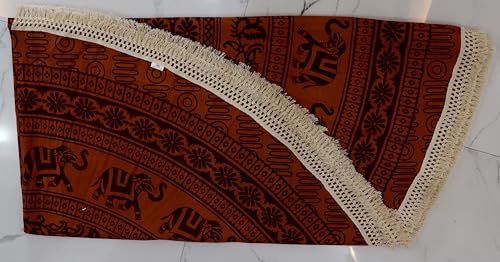 Image of Royal Home and Fashion Dining Round Tablecloth 100% Cotton Multicolor Floral Bird Printed 4-6 Seater Round Table Cover with White Fringed Lace Border 75 inch (Rust Multi- RHF-A3036)