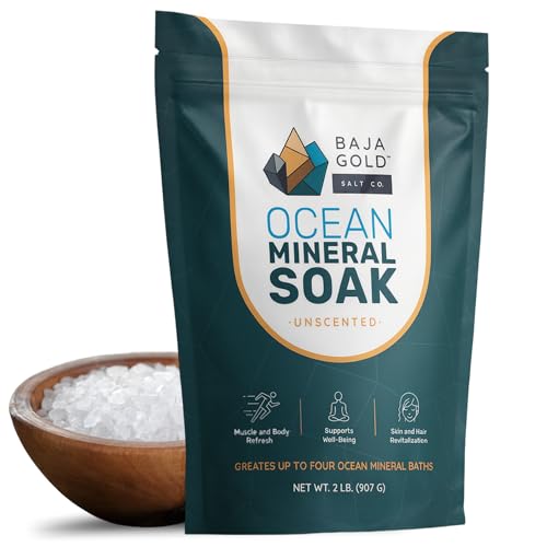 Baja Gold Ocean Mineral Soak – Natural Magnesium Bath Soak & Trace Elements | Relaxing, Clean Ingredient Soak for Bath, Muscles, Relaxation & Skin Care | Pure, Vegan, 2 Lb Resealable Bag, Unscented