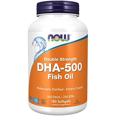 Now Foods, DHA-500, Doppelte Stärke, 180 Weichkapseln, Laborgeprüft, Fischöl, EPA, Vitamin E, Glutenfrei, Ohne Gentechnik Cover