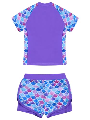Moily Little/Big Girls Floral Rash Guard Tankini Set Zipper Swim Shirt Top with Shorts Sun Protection Swimsuit2