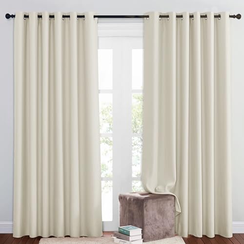 PONY DANCE Thermal Insulated Curtains for Living Room - Eyelet Balance Temperature Curtains Super Soft Bedroom Drapes for Nursery/Children/Kids, 90 x 84 Inches, Beige, 2 Panels