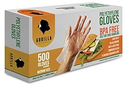 GORILLA SUPPLY 500 BPA Free Premium Disposable Gloves Poly PE LDPE Plastic for Kitchen Food Handling Food Prep Latex & Powder Free (500 Count, Medium)