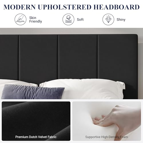 Allewie Full Size Dutch Velvet Upholstered Platform Bed Frame, Black - Image 3