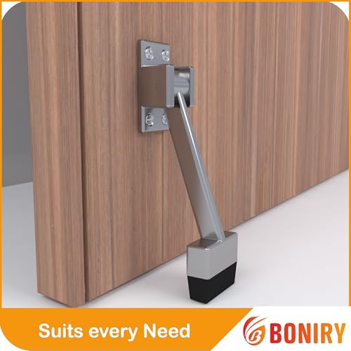 Image of Boniry Heavy-Duty Door Stopper with Adjustable Rubber Grip | Wall-Mounted Door Holder for Wooden and Metal Doors | Durable and Easy Install (Silver Matt)