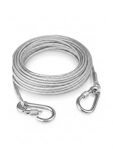 Image of Heavy Duty Stainless Steel Clothesline 5 Meter with Locking Carabiner Hooks, Rust Proof Portable Drying Wire for Balcony, Bathroom, Indoor Outdoor Laundry, Travel & Camping Space Saving Clothes Line