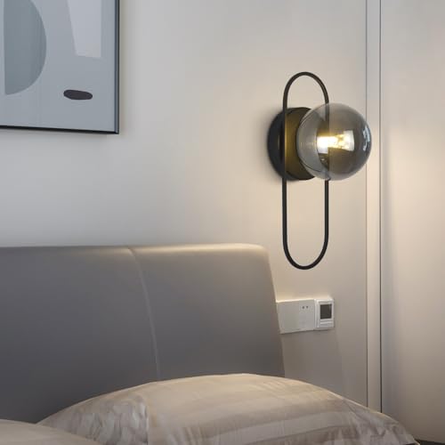 Image of Smoked Glass Wall Sconces Black Bathroom Vanity Light Fixture Vintage Flush Mount Wall Sconce Lighting Mid Century Modern Hallway Sconce Farmhouse Globe Wall Light