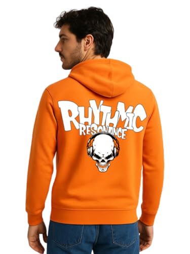 Image of Veirdo Cotton Fleece Regular Fit Hooded Sweatshirt Lastest Back Graphic Printed Winter Hoodies for Men (Available Colors: Marine Green, Marshmellow, Black, SOYA Bean, Orange & Blue)