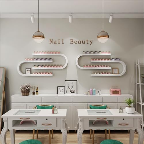 Estante de pared para esmalte de uñas, estante de almacenamiento de cosméticos en forma de U, tablero de fibra de alta densidad, ideal para salones de uñas y tiendas de belleza, 2 piezas