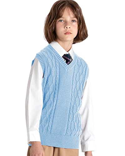Image of JSTEX Boys Sweater Vest 100% Cotton Kids Uniform Vest V-Neck Sleeveless Knit Pullover for Boy Girls Toddler Size 4-14