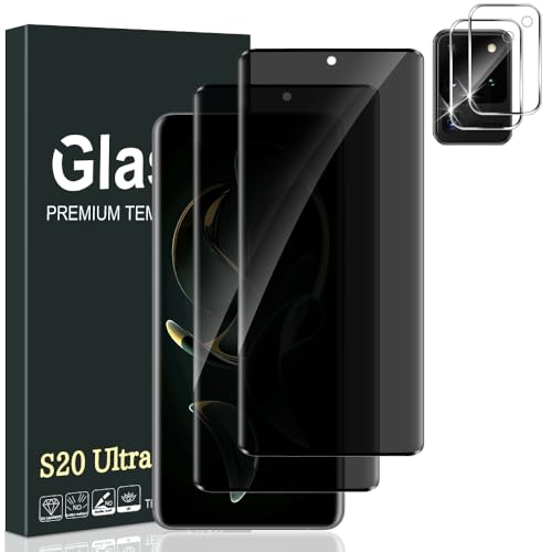 [2+2 Pack] Galaxy S20 Privacy Screen Protector Camera Lens Protectos 9H Tempered Glass Ultrasonic Fingerprint Support 3D Curved Clear Anti-Spy Film for S20 Screen Protector (6.2 Inch)