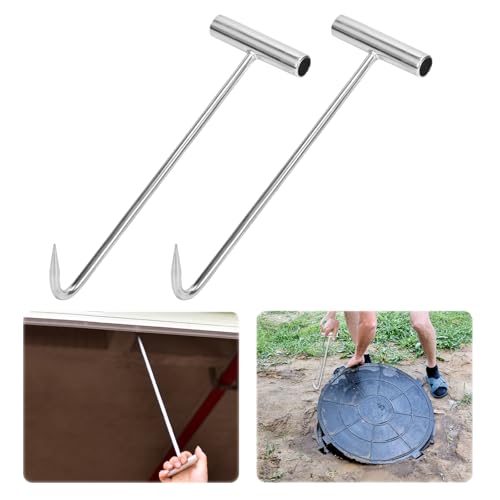 Rairsky 2 Pezzi Gancio Tombino Sollevatore Chiusino 30 cm, Gancio Chiusino in Acciaio al Manganese per Chiusini, Gancio per Chiusino Portatile Gancio Chiusino, Gancio a T per Porte Tapparelle, Carne