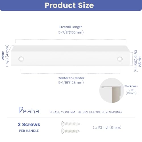 Image of Peaha 10 Pack Kitchen Cabinet Handles 5-1 /16 inch White Drawer Pulls Edge Pulls | White Cabinet Pulls Dresser Drawer Handles Modern Hidden Aluminum Alloy Closet Bedroom, Easy to Install