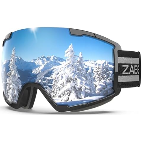 ZABERT Over Glasses OTG Mens Ski Goggles,Snow Snowboard Goggles for Adult Men Women Youth, Anti-fog for Skiing Snowboarding Snowmobile Mirrored REVO Black Silver Cover