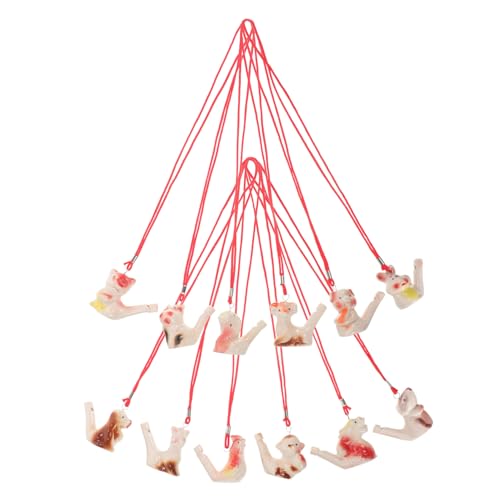 Generic 12Pcs Portable Ceramic Water Bird Whistles Chinese Zodiac Design Musical Noisemakers for Warbling Bird Call for Birthday and
