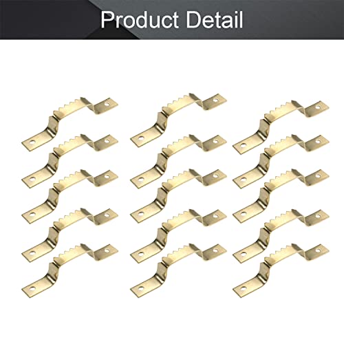 Image of MroMax 20PCS Sawtooth Picture Hangers Iron Picture Hangers 2.44 inch x 0.31 inch Double Hole Picture Frames Hangers for Hanging Clock Paintings Artwork Picture Frame Hook Photos Gold
