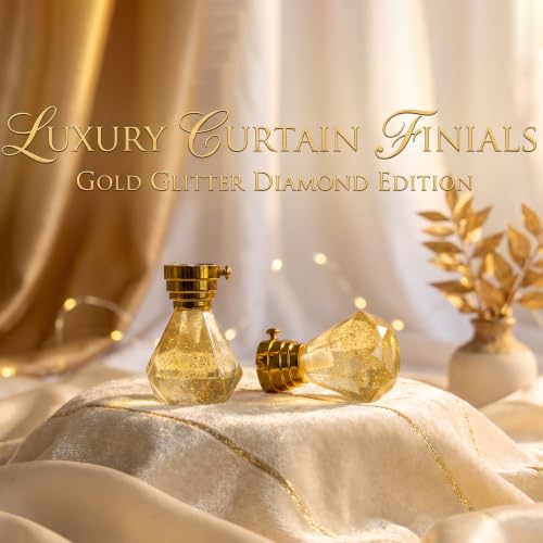Image of Atlantic Curtain Rod Finials Set of 2, Decorative Textured Resin Diamond Finials with Gold Finish for Standard Drapery Rods