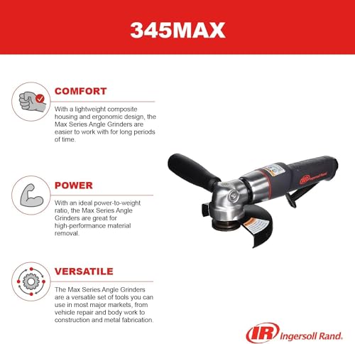 Image of Ingersoll Rand 345MAX Air Angle Grinder /Cut-off Tool, 5 inch Wheel, 12,000 RPM, 0.88 HP, 5 /8 inch-11 Thread, Rear Exhaust